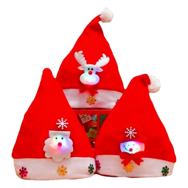 Nueva decoración de Navidad pequeño regalo LED luminoso sombrero de Navidad no tejido de felpa para niños sombrero de Navidad adulto