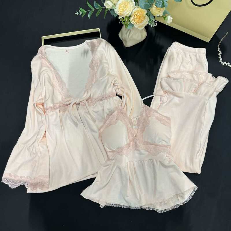 Island Velvet Pajamas, Feminine Pure Desire 2025 Autumn and Winter New Long-Sleeved Suspender Home Clothes Thickeneded and Warm Three-Piece Set Island Velvet Pajamas, Feminine Pure Desire 2025 Autumn and Winter New Long-Sleeved Suspender Home Clothes Thickeneded and Warm Three-Piece Set