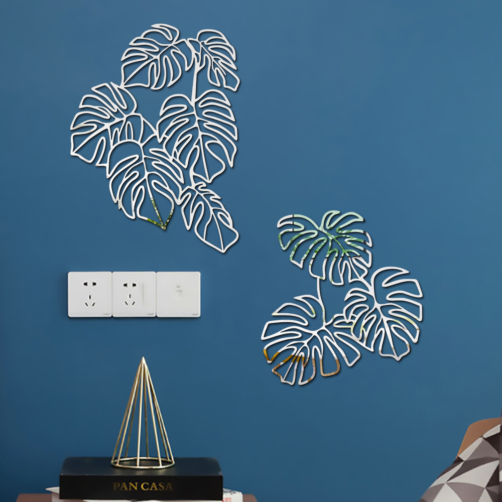 JM1076 Cross-Border 3D Palm Leaf Acrylic Home Decoration Self-Adhesive Mirror Wall Sticker_voghion.com