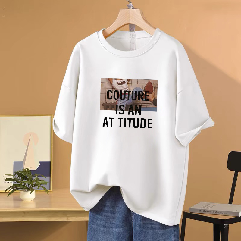 American Retro Loose-Fitting Pure Cotton Short-Sleeve T-Shirt for Women, New Summer Trendy Versatile Printed Round-Neck Half-Sleeve Top