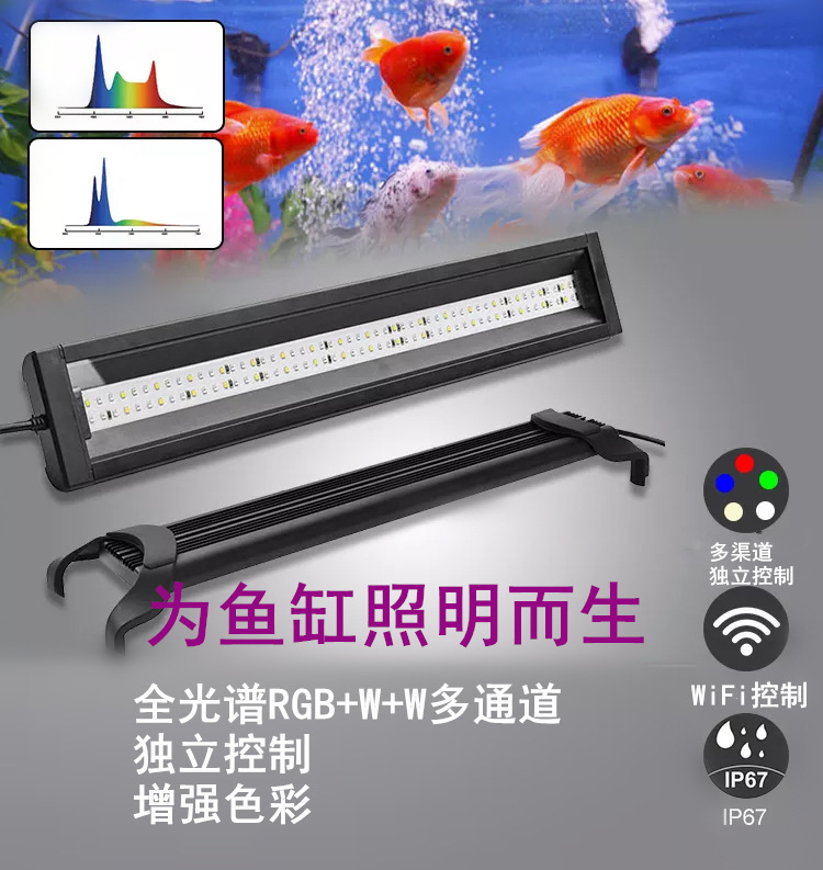 亚马逊新品鱼缸灯蓝白全光谱水族灯日出日落可调节水草灯
