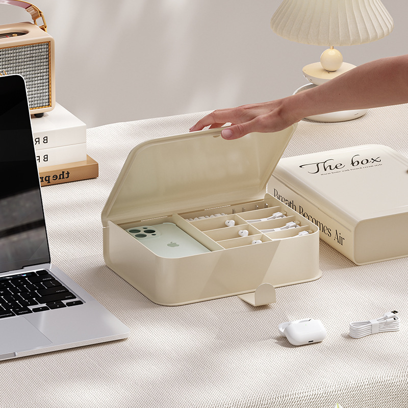 Data Cable Storage Box Mobile Phone Case Tempered Film Charging Treasure Headphone Charging Cable Organize Desktop Compartment Storage Box