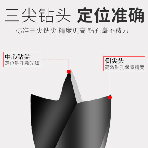 Woodworking twist drill hand electric drill drilling positioning tool support drill set wholesale round handle three-point woodworking drill bit