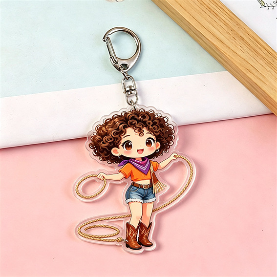 Cross-Border New Style Western Girl Cartoon Character Acrylic Keychain Couple Graduation Gift Car Keychain