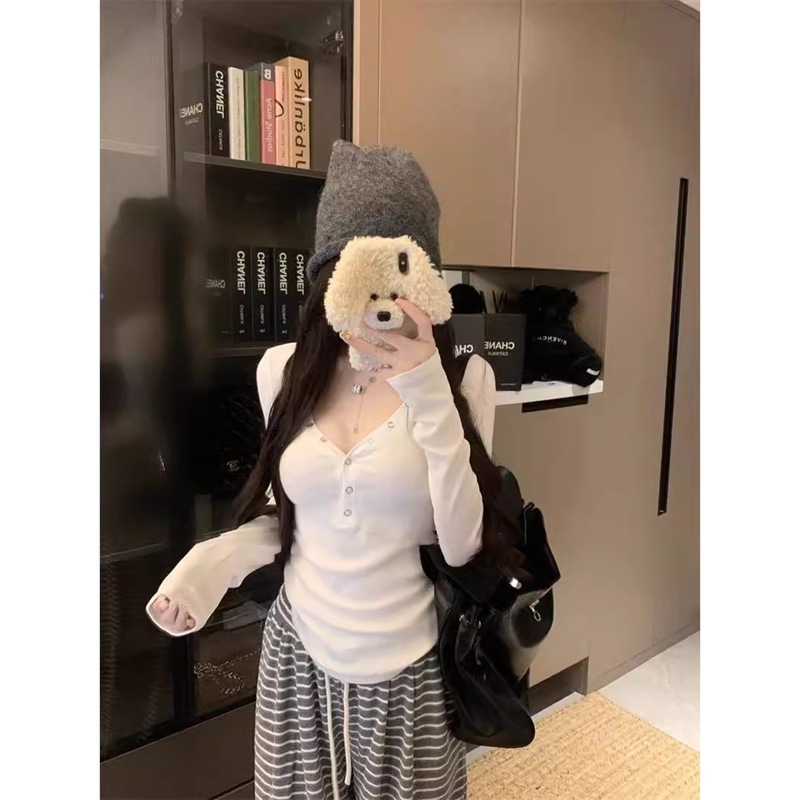 金靓 官图【原版质量现货+95聚酯纤维5氨纶】辣妹风长袖半开领T恤