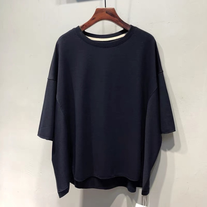 120kg 韓国東大門 2025 新しい夏無地フロントショートバックロングバットスリーブピュアコットン Tシャツ女性のトップ服|undefined