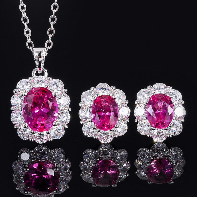 Zhuang Sheng joyería S925 plata simulación Rosa Huevo Rojo traje de moda piedra principal colgante 8*10 espárragos 6*8