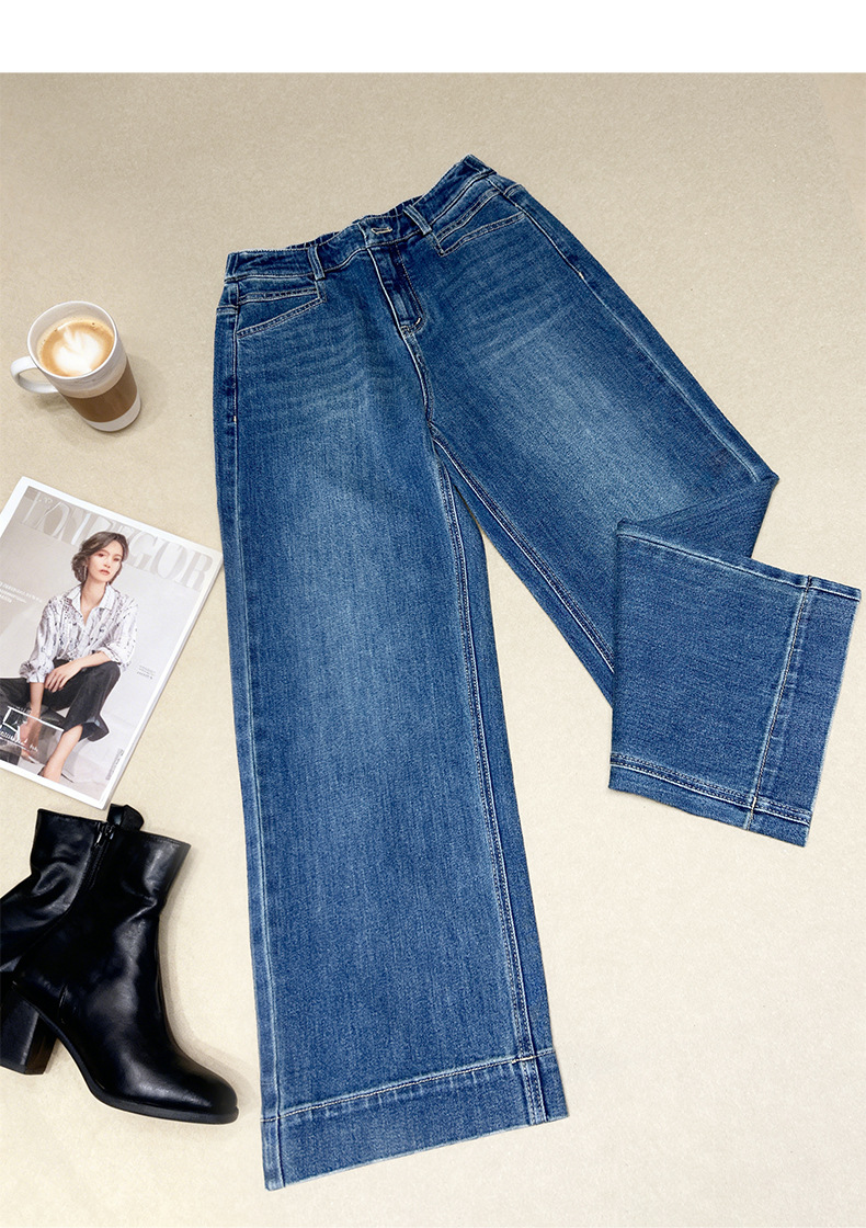 Quần jean nữ ống rộng cạp cao 9 phân, dáng suông slim fit, chất vải chống thấm — màu xanh nhạt chi tiết 18
