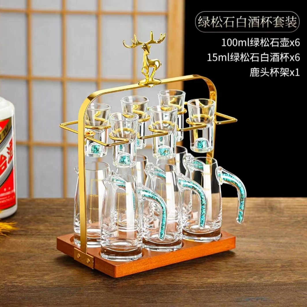 Conjunto de tazas de vino domésticas de alta calidad china de vidrio de cristal de lámina de oro con tazas de vino de licor de una copa