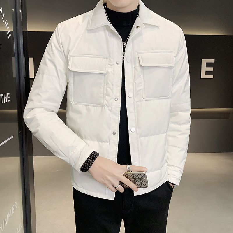 겨울 새로운 옷깃 코튼 패딩 재킷 남성용 잘 생긴 슬림 핏 네트 버전 재킷 경량 재킷 셔츠 칼라 겨울 패션