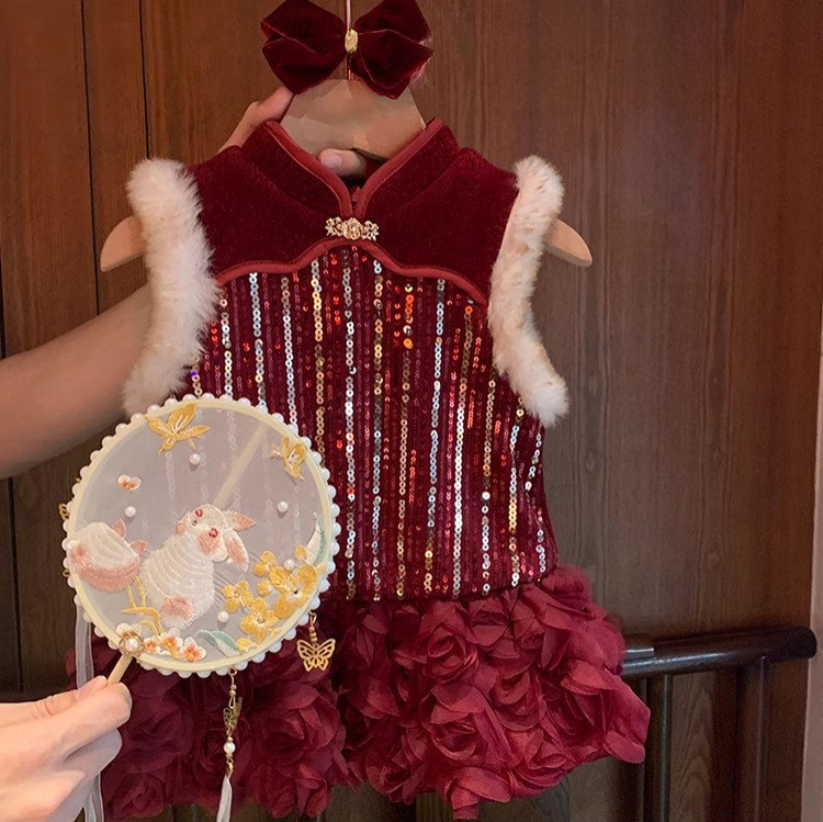 Vestido de Niña con Forro Polar, Vestido de Primer Cumpleaños, Vestido de Princesa, Nuevo Estilo 2025, Vestido Cheongsam para Bebés y Niñas Pequeñas, Moderno