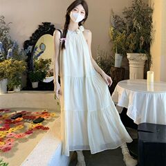 (内側あり) 新しい優しいスタイルの立体フラワーホルタードレス日本のホリデースタイルの妖精スカートホルタースカート