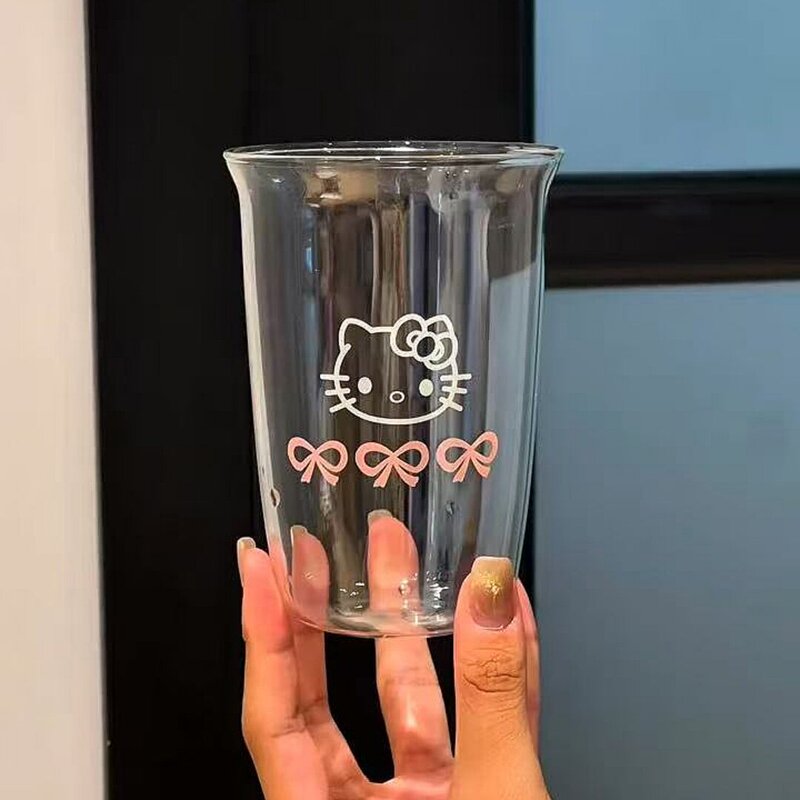 High Borosilicate Glass Cup Hello Kitty Drinking Cup Cute Cartoon Juice Drink Coffee Cup Single-Layer Drinking Cup