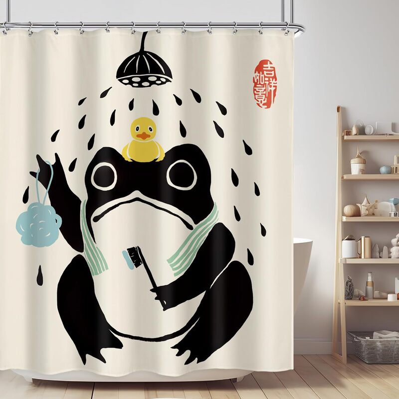 Cross-Border Dropshipping Fun Frog Shower Curtain Bathroom Set 72inch High Asian Style Traditional Japanese Art Cross-Border Dropshipping Fun Frog Shower Curtain Bathroom Set 72inch High Asian Style Traditional Japanese Art