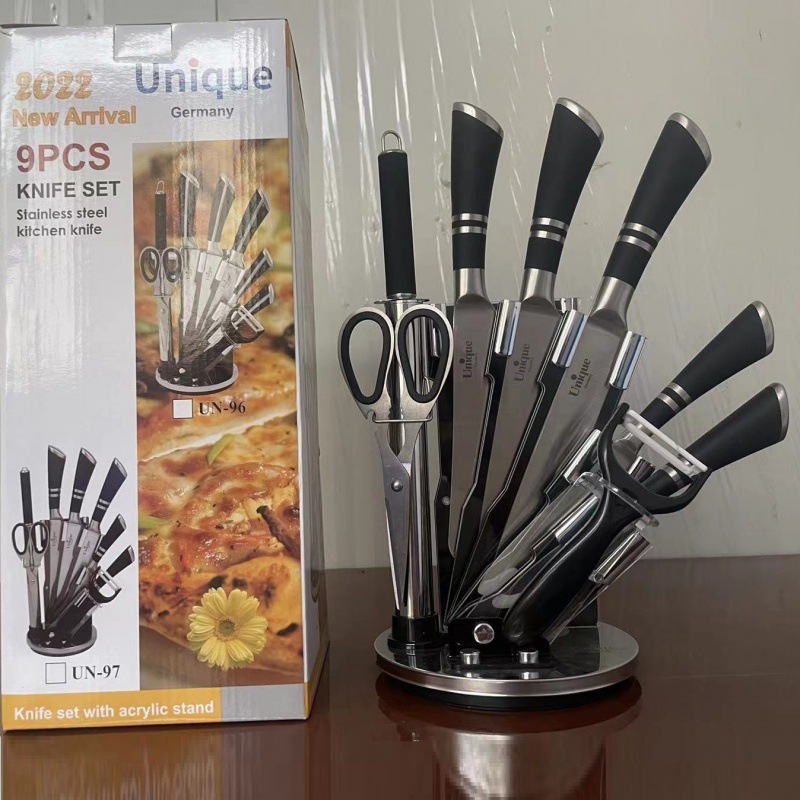 Comercio exterior venta caliente spot de mango hueco de cocina de ocho piezas cuchillo de cocina de acero inoxidable cuchillo de cocina completo cuchillo de regalo