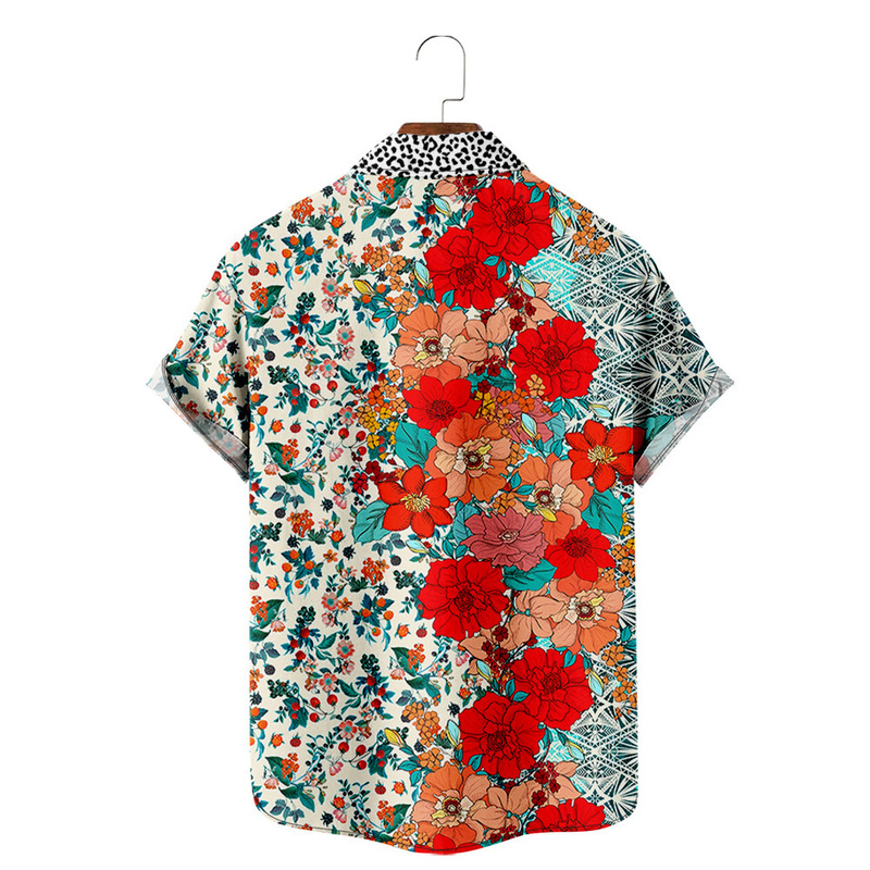 2022 Summer Creative Floral Elements Printing Peripheral 3D Digital Printing Men's Short Sleeve Pocket Shirt Summer