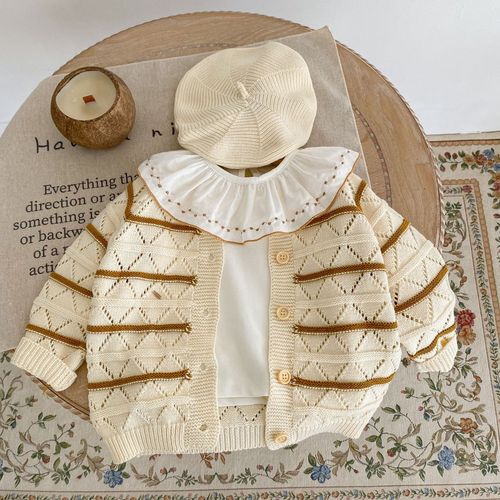 Infant and child T-shirt  autumn new style baby girl embroidered lotus leaf collar bottoming shirt top white versatile style