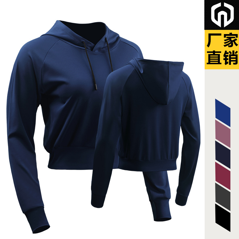 Casual de manga larga con capucha suéter expuesto ombligo ropa de entrenamiento de las mujeres al aire libre correr yoga deportes ropa delgada F8077