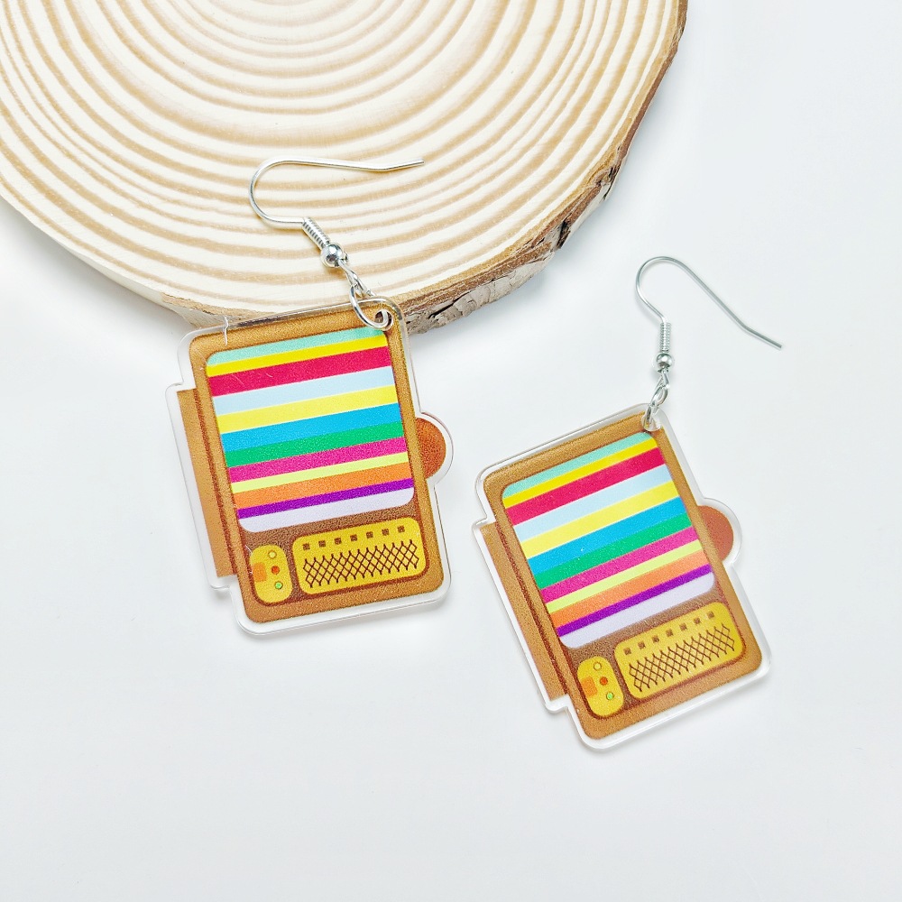 14g Weight Iron Ear Needle Material Drop Earrings Classification 1 Pair Quantity Holiday, Daily Occasion Acrylic Material Printing, Color Block, Rubik'S Cube Pattern Women's Gender Stoving Varnish Design Novelty Style 1 Pair Novelty Printing Color Block Rubik'S Cube Stoving Varnish Arylic Drop Earrings 16