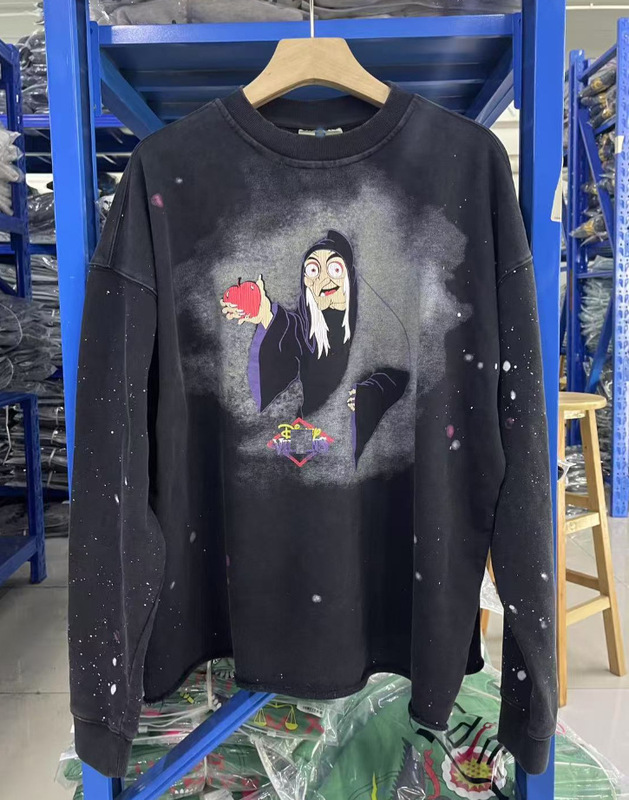 欧美潮流涂鸦印花做旧连衣帽衫复古休闲宽松卫衣男女潮牌帽衫卫裤|undefined