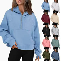 Осень/Зима AliExpress Amazon Новая Мода Повседневный спортивный короткий свитер на флисовой подкладке с капюшоном на молнии 9854