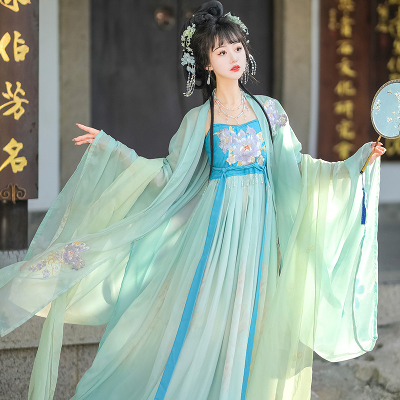 2023新款汉服女唐制诃子裙刺绣大袖衫齐胸襦裙古风汉元素学生日常