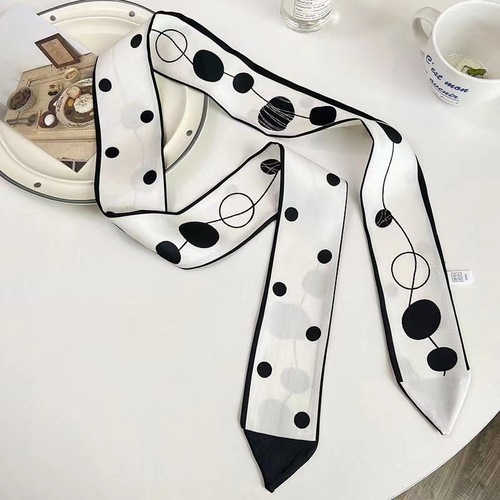 Summer new long strip versatile solid color tie bag Internet celebrity new decorative angled scarf Korean version female polka dot small silk scarf