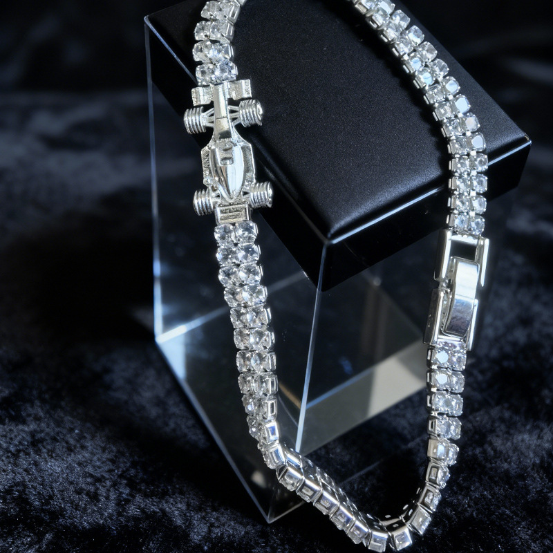 Cross-Border European and American S925 Silver Formula Racing Double Row Bracelet 5mm Zircon Inlaid Fashion Men's and Women's Bracelets in Stock Cross-Border European and American S925 Silver Formula Racing Double Row Bracelet 5mm Zircon Inlaid Fashion Men's and Women's Bracelets in Stock