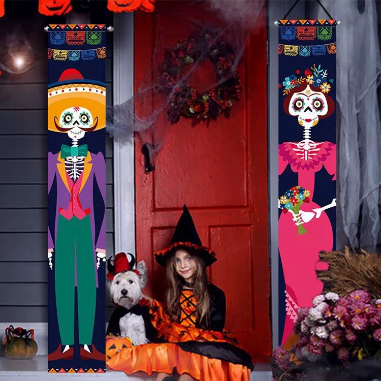 Halloween Door Curtain Hanging Flag Skull Polyester Banner Couplet Decoration display picture 3