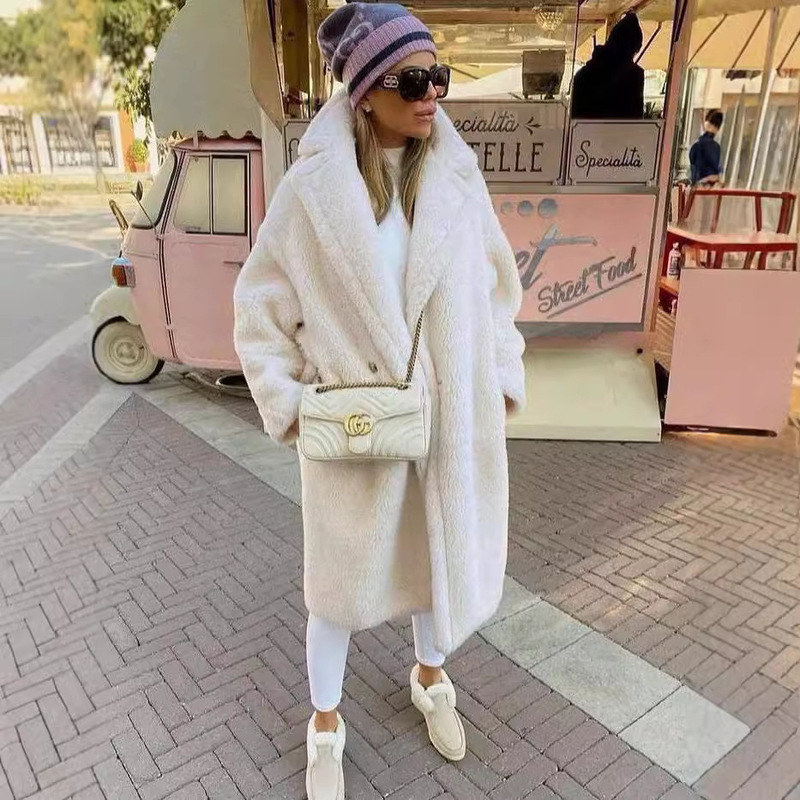 Amazon Independent Store Loose Faux Fur Women's Mid-Length Trench Coat Lamb Wool Teddy