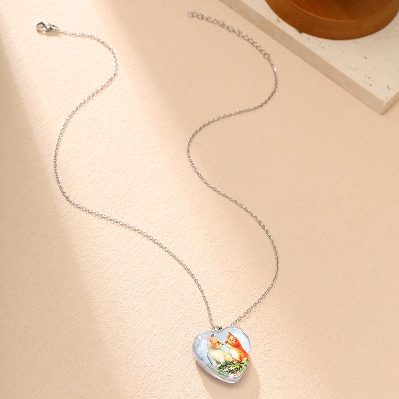 Yunjin transfronteriza Venta caliente moda europea y americana en forma de corazón colgante de cristal simple lindo gato serie collar de mujer