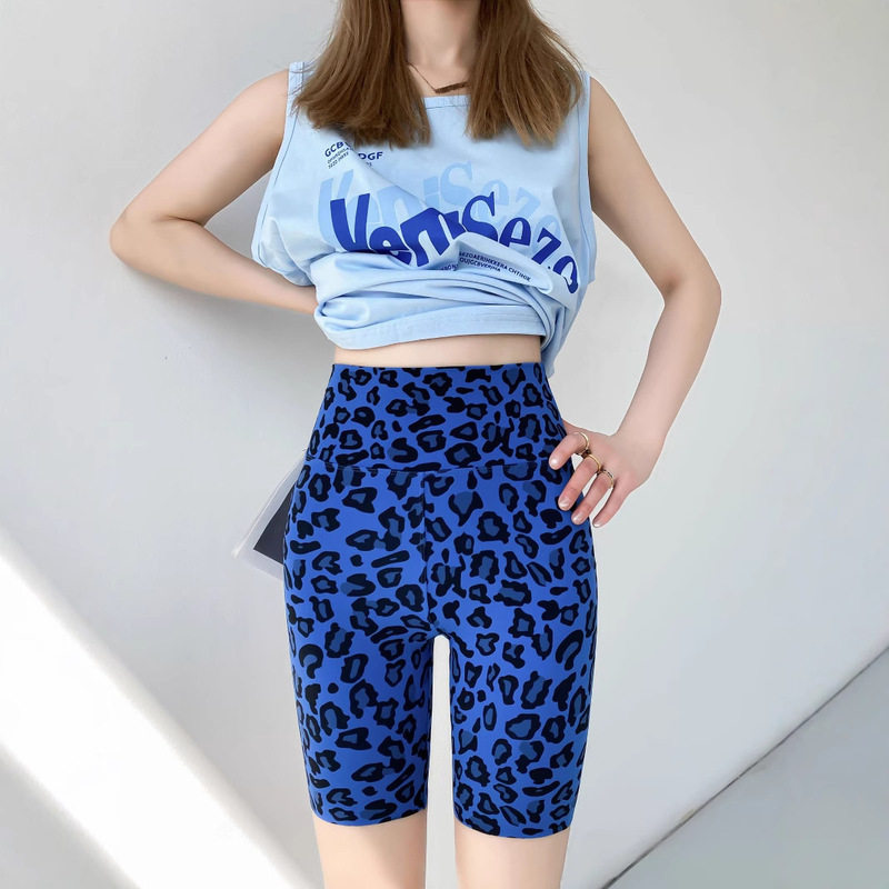 Summer New Leopard Print Shark Pants Women's Five-Point Breathable Leggings Butt Lifting Tummy Control Cycling Pants