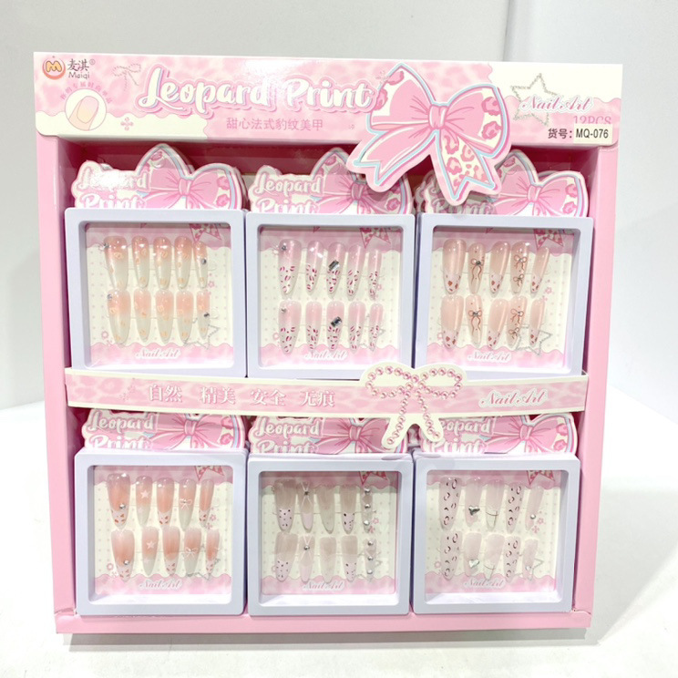 New Creative Long French-Style Bow Nail Art Set for Students, Skin-Brightening Nail Stickers, Detachable Wholesale Set