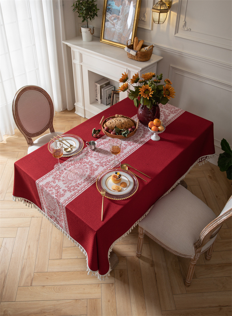 Tovaglia rettangolare da caffè/pranzo in jacquard di poliestere vintage con nappe, ideale per tavolini da caffè, con INS Cross-border Full Polyester Jacquard Vintage Floral Tassel._voghion.com