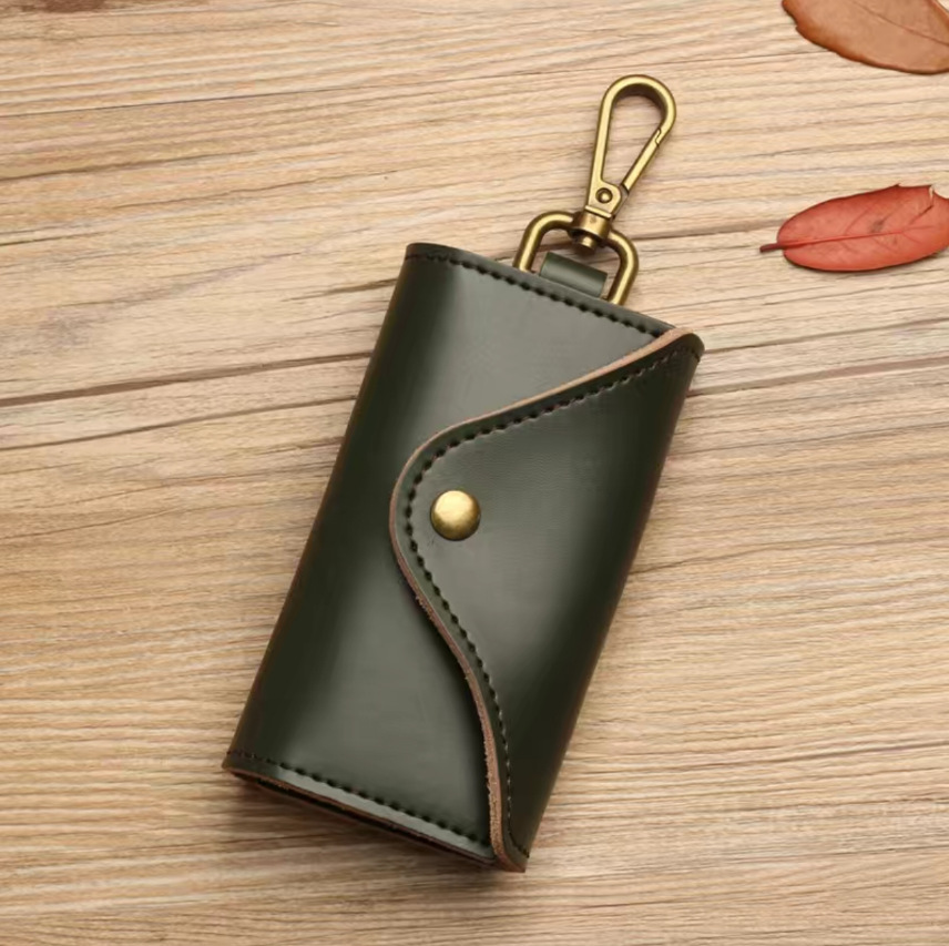 Key Bag Men's Retro Pu Leather Multi-Functional Waist Hanging Large Capacity Keychain Car Key Bag Women's Door Card Bag