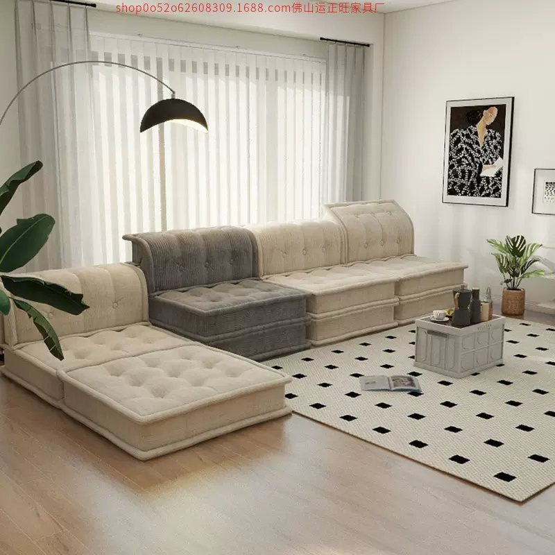 布艺沙发豆腐块奶油风客厅小户型模块懒人沙发简约直排可折叠沙发