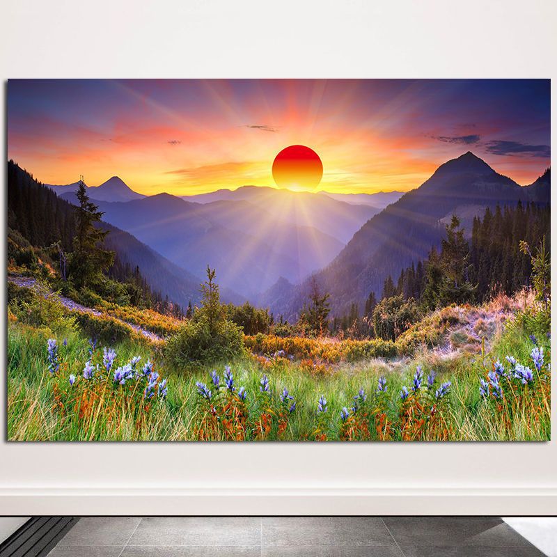 artistic conception pastoral scenery sunrise sun rising in the east decorative painting mountain mountain mountains waterless fortune living room dining room wall sticker