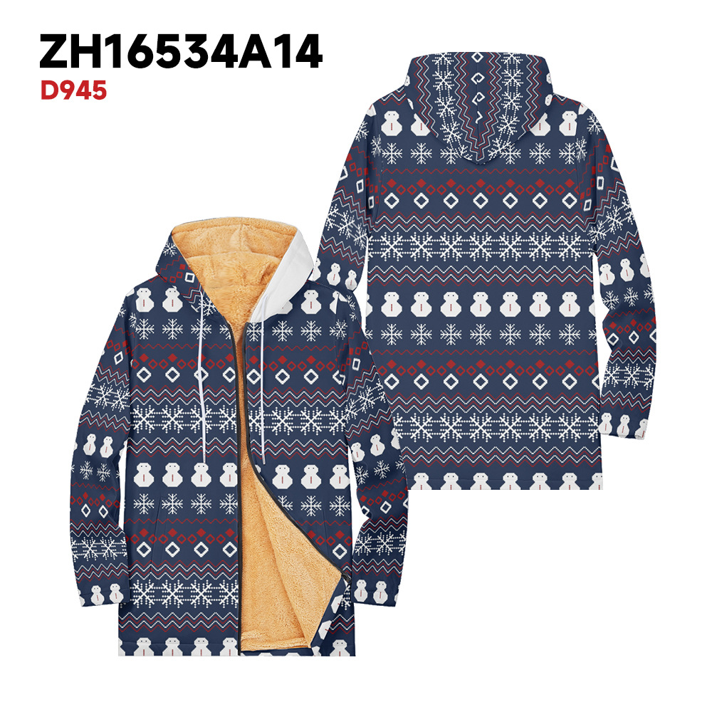 Neue britische Baumwolljacke mit plüschiger, bequemer, trendiger, lässiger Reißverschlusstasche und 3D-bedrucktem Kapuzenoutfit für Männer_voghion.com