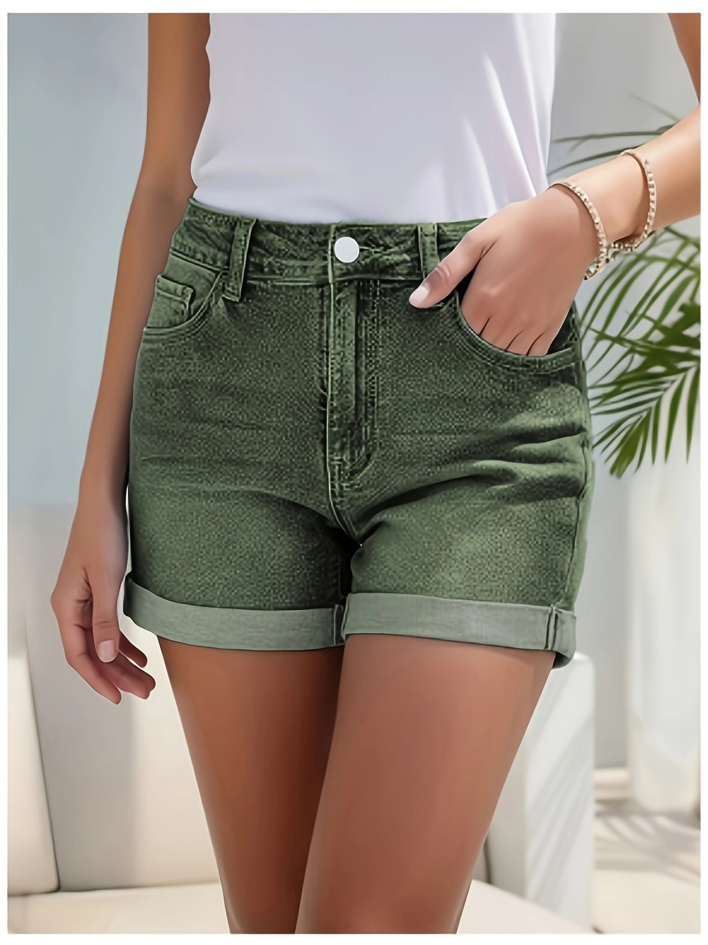 Women's Solid Color Denim Shorts Simple Basic Versatile Standard Size Women's Pants_ecoleips.com