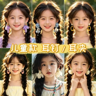 儿童超仙黄色无耳洞方糖耳夹2026新款女童海边拍照耳环多巴胺配饰