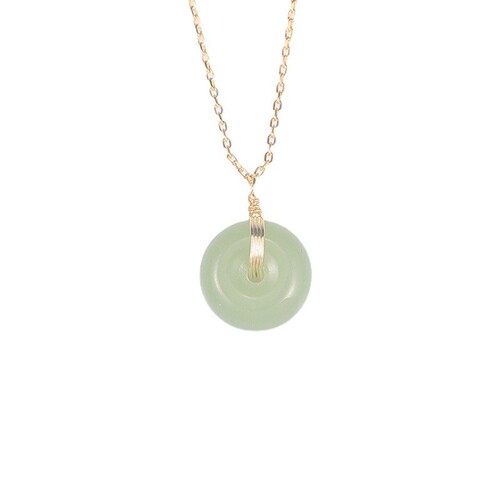 Heavenly Jade Peace Knot Necklace, Light Luxury Hanfu Style, 2025 Ancient Style Round Jade Pendants, Lockchain, National Trend