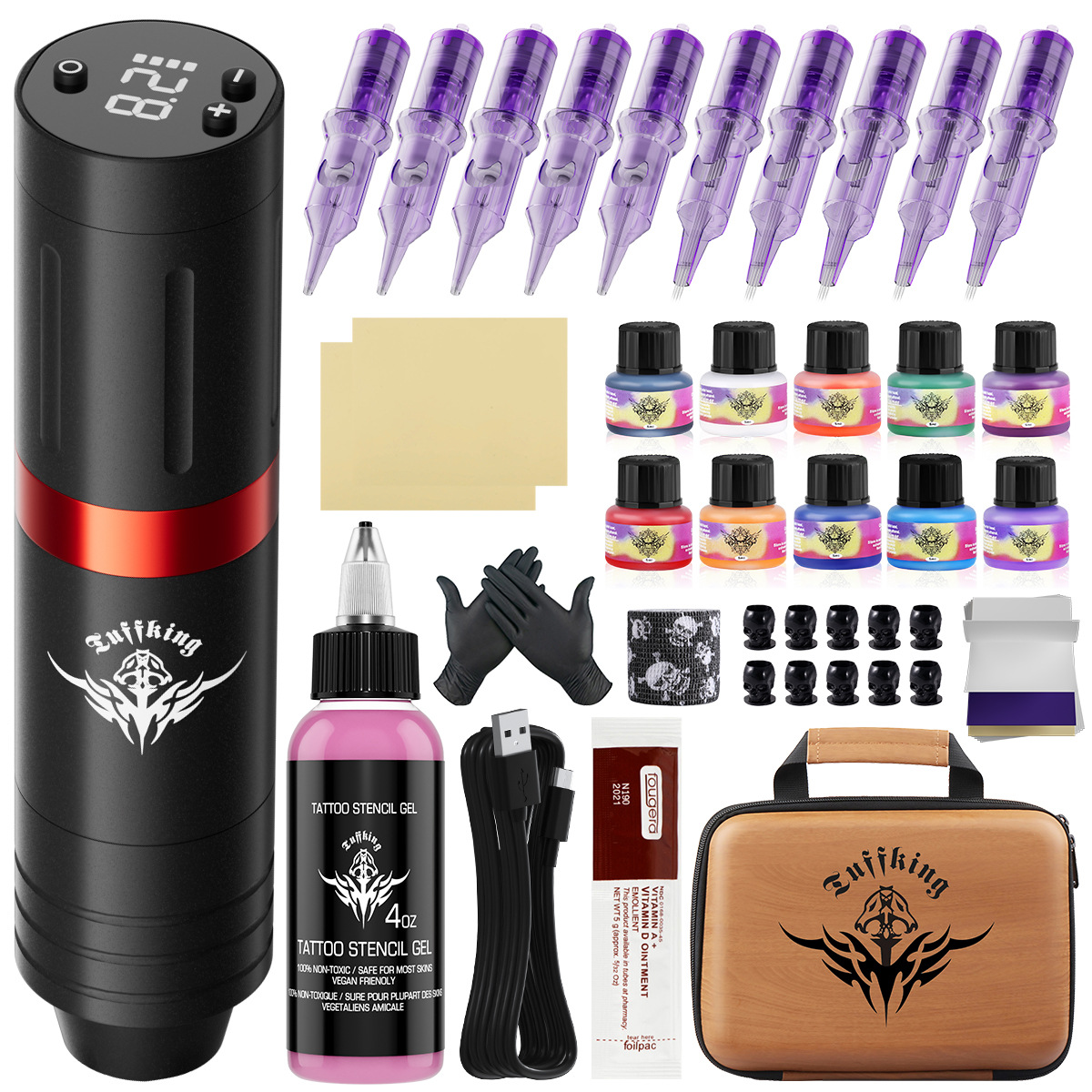 Pen de batería de tatuaje inalámbrico pantalla LED en una máquina de tatuaje aguja de tatuaje profesional conjunto completo de herramientas transfronterizas