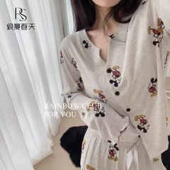 柔らかいモチモチの肌のミッキーのパジャマの女性の氷の糸の春夏の新型の2025漫画の長袖のズボンの部屋の服の2つのセットのスーツ