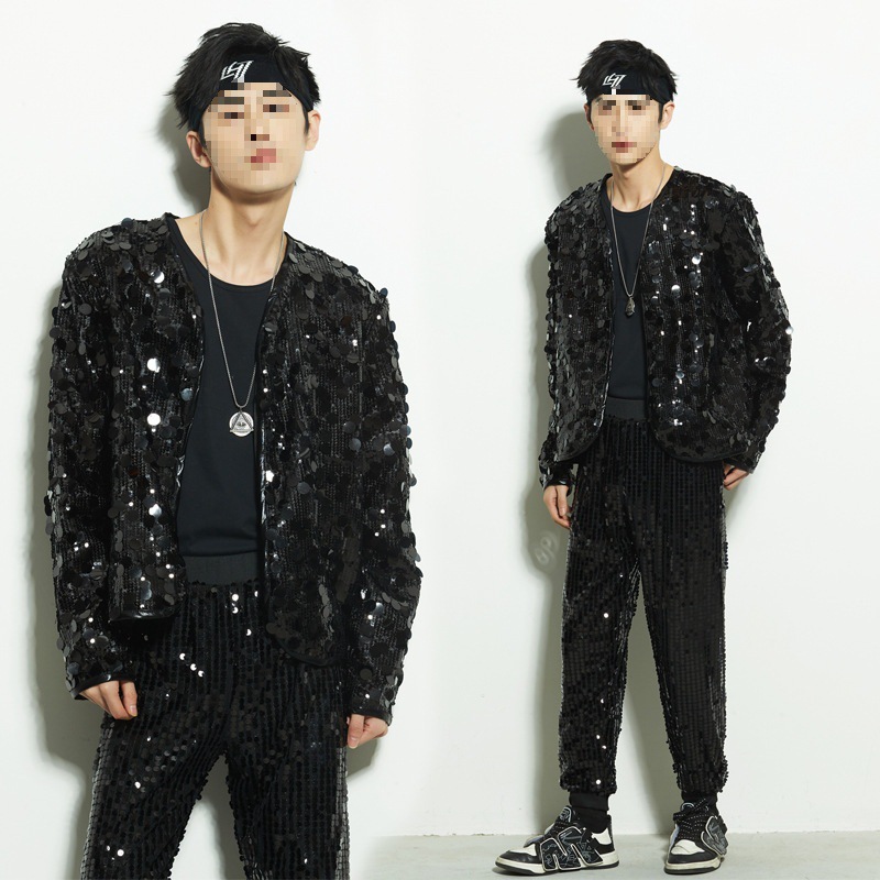 新款男团租赁服酒吧主持人男式爵士舞韩舞蹈成人亮片表演出服