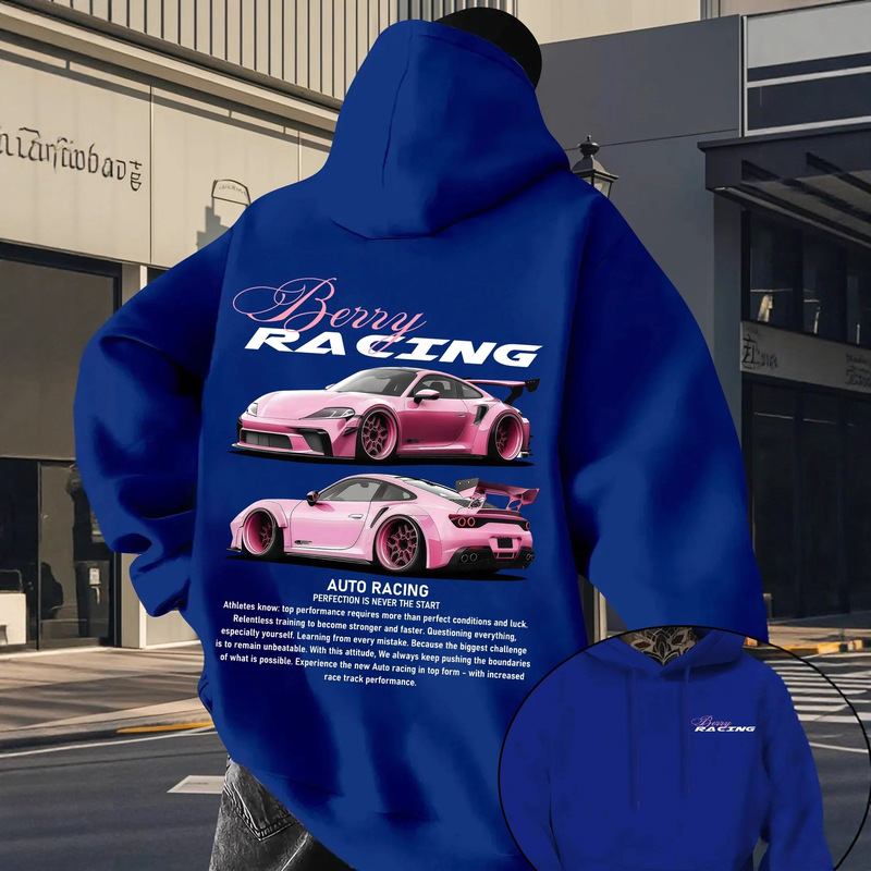 Autumn and Winter Hoodies with Instagram Style Car Prints Y2K Elements Casual Street Plus Size Fashionable Men