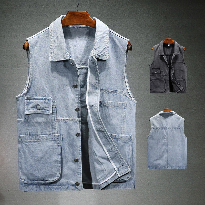 2024 New Trendy Unisex Vest, All-Season Loose Fit, Fashionable Motorcycle Denim Workwear Vest for Men