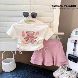 韩版外穿可爱t恤套装夏季新款抽绳上衣韩版甜辣风半身裙两件套潮
