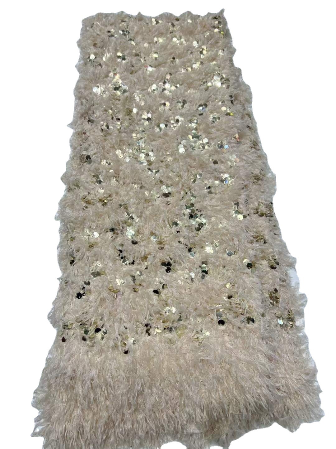 Nuevo xiangfei terciopelo bordado pieza de lana tela Otoño e Invierno vestido falda lentejuelas tridimensional encaje tela laceJX3001