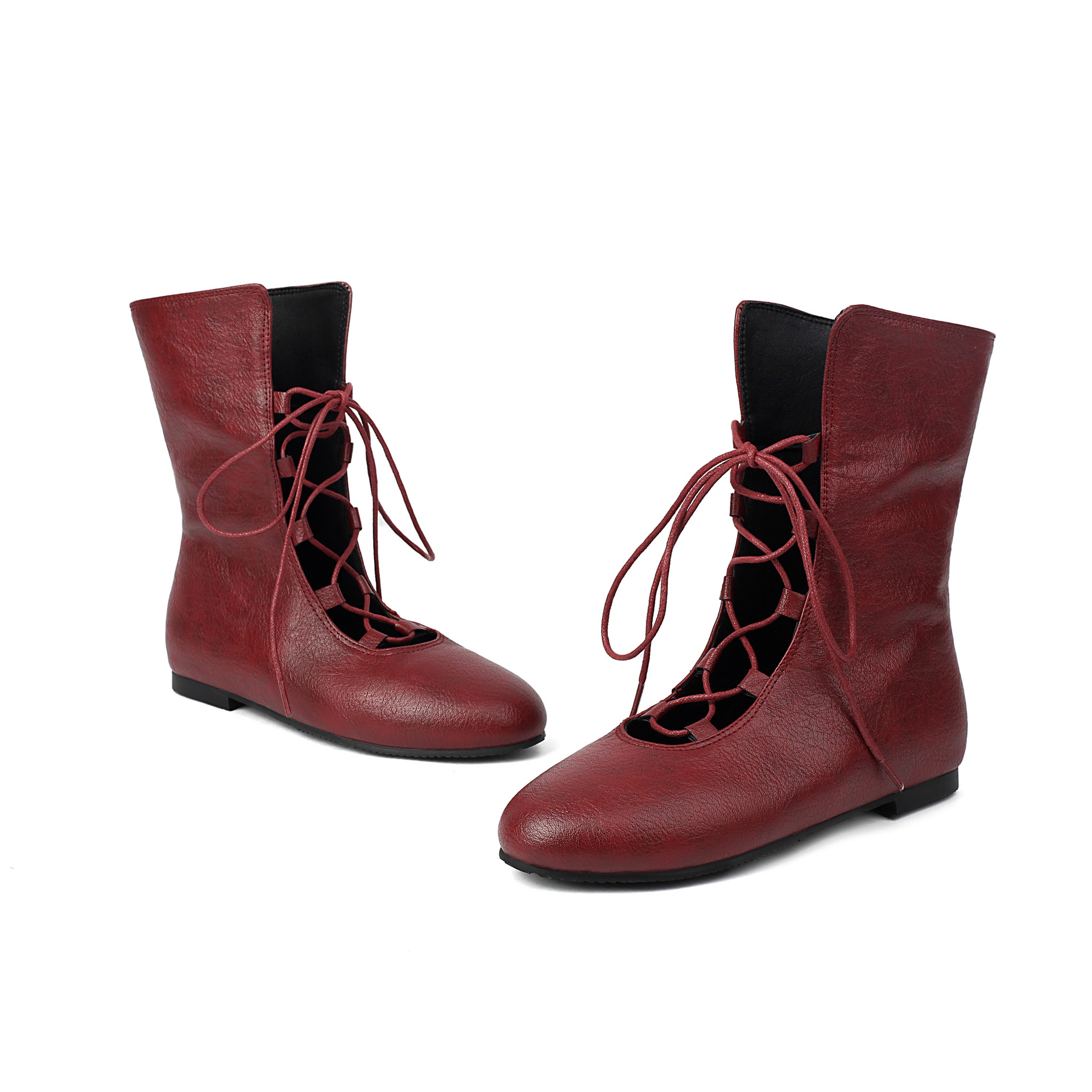 40-48 European and American Export Cross-Border Autumn and Winter Women's Boots Lace-Up Cut Out Amazon Cut Out Short Boots Boots Z335