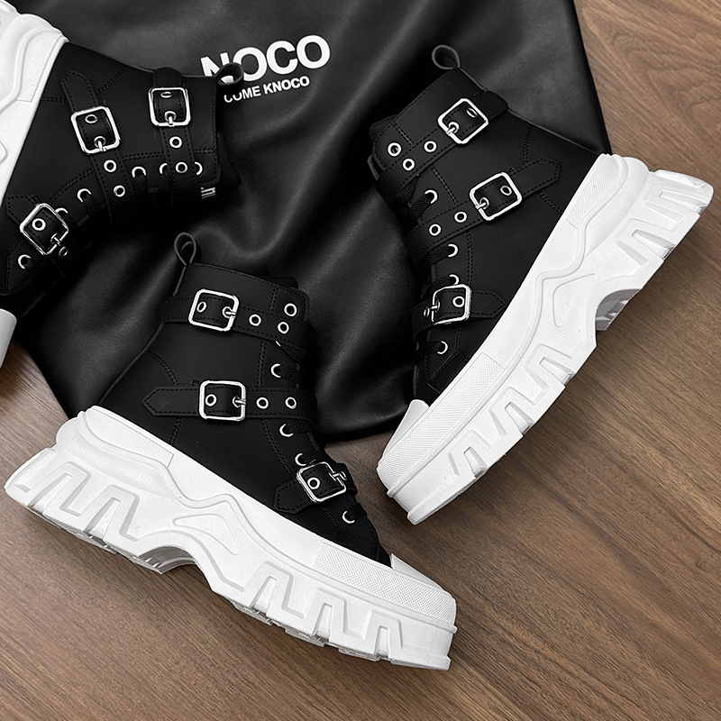 Herrenschuhe Martin Stiefel Herrenstiefel Motorradstiefel dicke Sohle Gürtelschnalle Lederoberfläche Trend neue Stiefel große Schuhe Stiefel_voghion.com